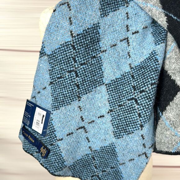 NWT Club Room Wool Blend Blue Gray Argyle Long Chunky Scarf Men’s Women’s - Picture 8 of 11